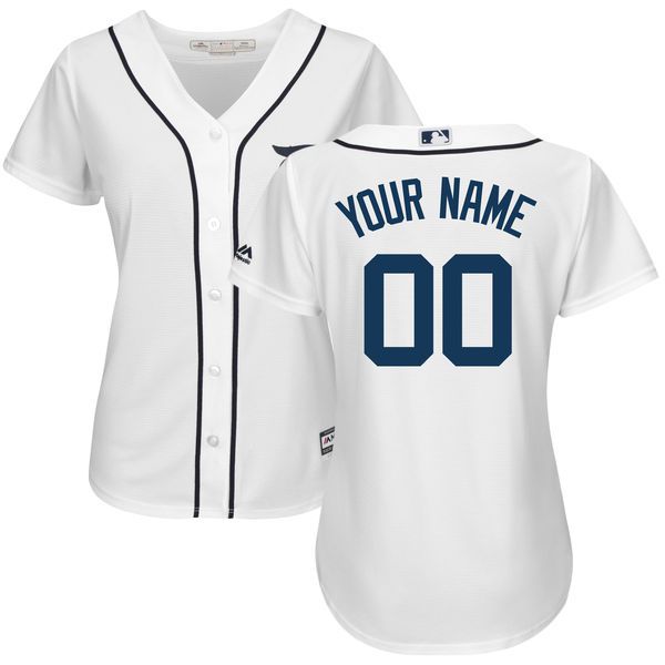 Women Detroit Tigers Majestic White Home Cool Base Custom MLB Jersey